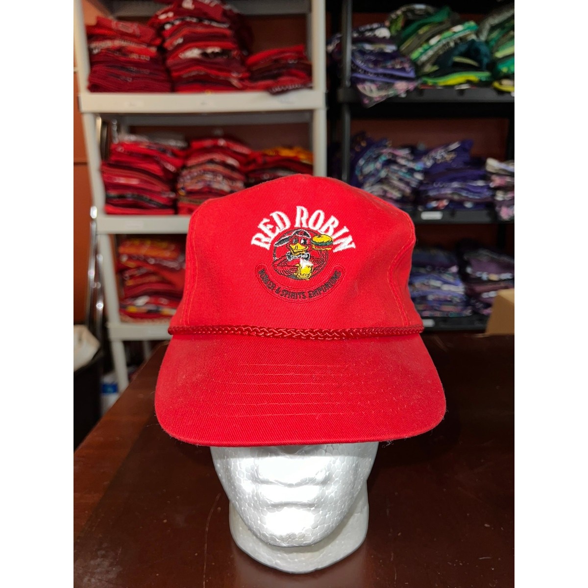 Vintage Red Robin Hat Snapback Roper Burger Spirits Cap Headwear VTG 90s OS