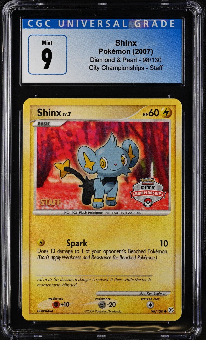 CGC 9 Mint Shinx 98/130 Diamond and Pearl City Championships Staff Pop 11