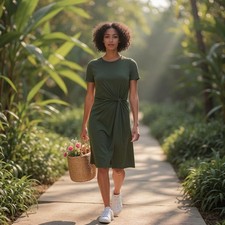 GAP Twist Knot Dress Green Tencel Jersey Stretch Short Sleeve Womens Large