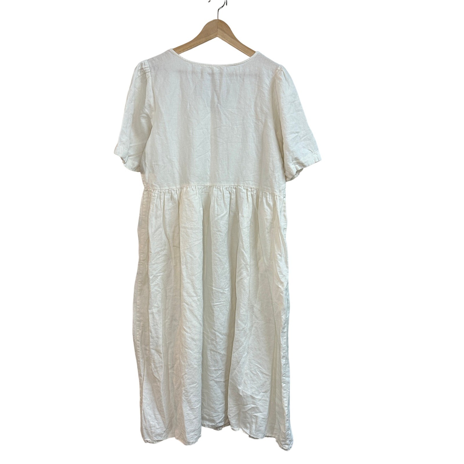 Oak + Fort White Linen Blend Midi Dress Button Front Pockets Casual XL