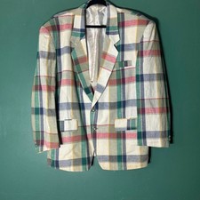 Vintage Mans Top Plaid Blazer Tan Multi Color Lightweight Sport Coat Large
