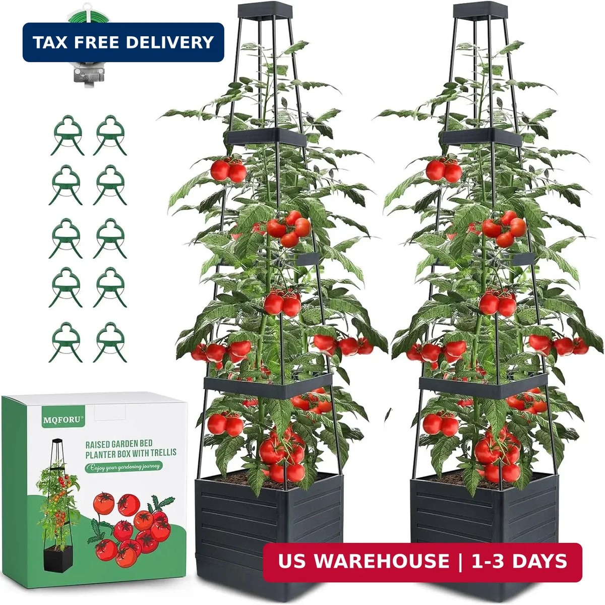 MQFORU 2 Packs Raised Garden Bed Tomato Planter with Trellis, 57" Tomato  Cages f | eBay