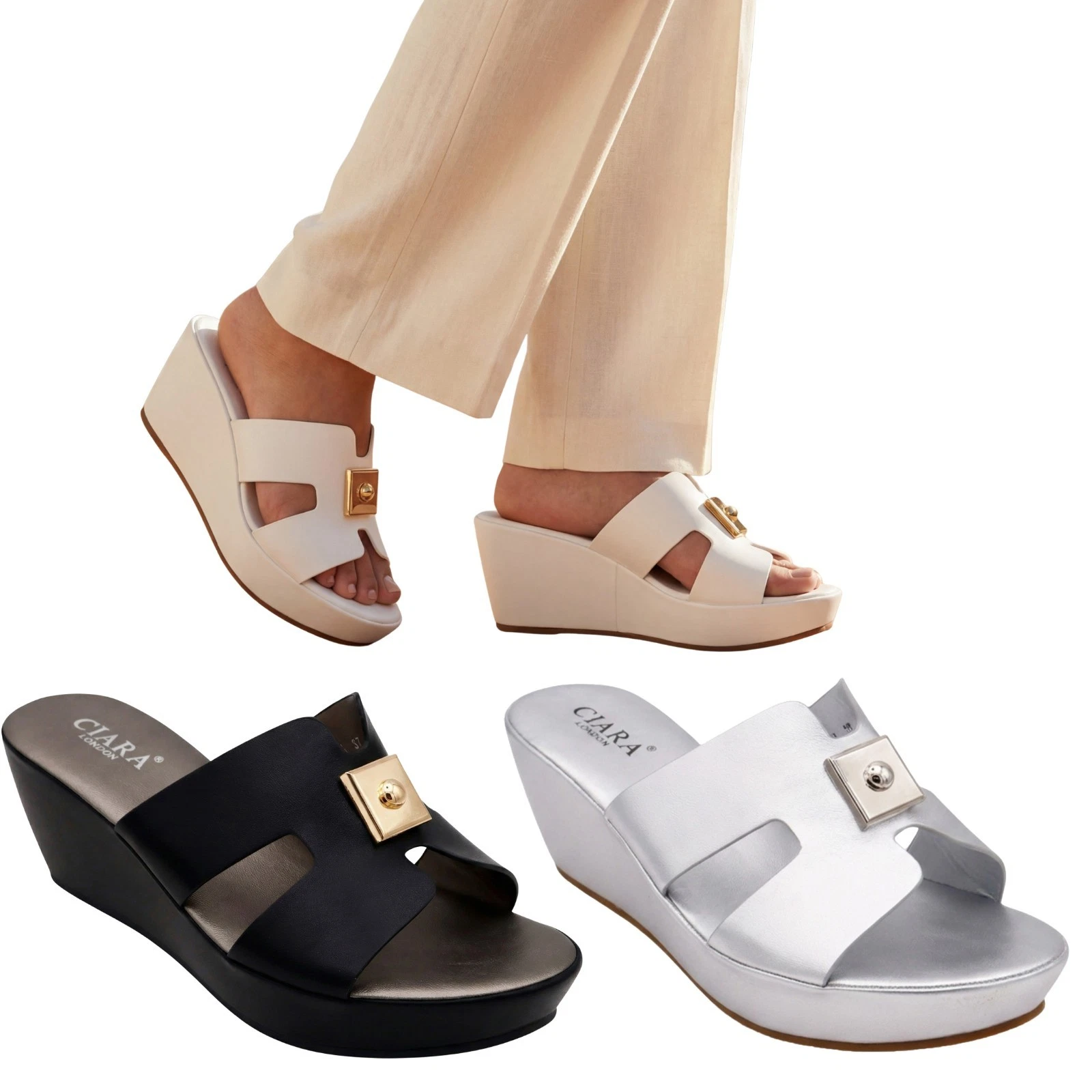 Casual Ladies Women Open Toe Slip On Mid Heel Wedge Summer Sandals