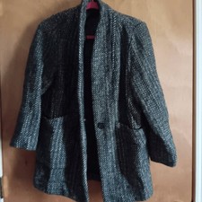 Women H&M Black & White Herringbone Knit Blaz...