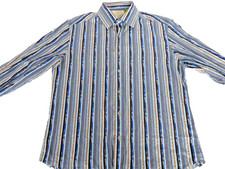 Robert Graham Shirt Mens Large Button Up Blue White Stripe Dress Flip Cuff Prep