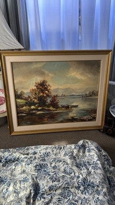 Vintage Friedrich Karl Thauer Landscape River View 47  Oil Painting Canvas