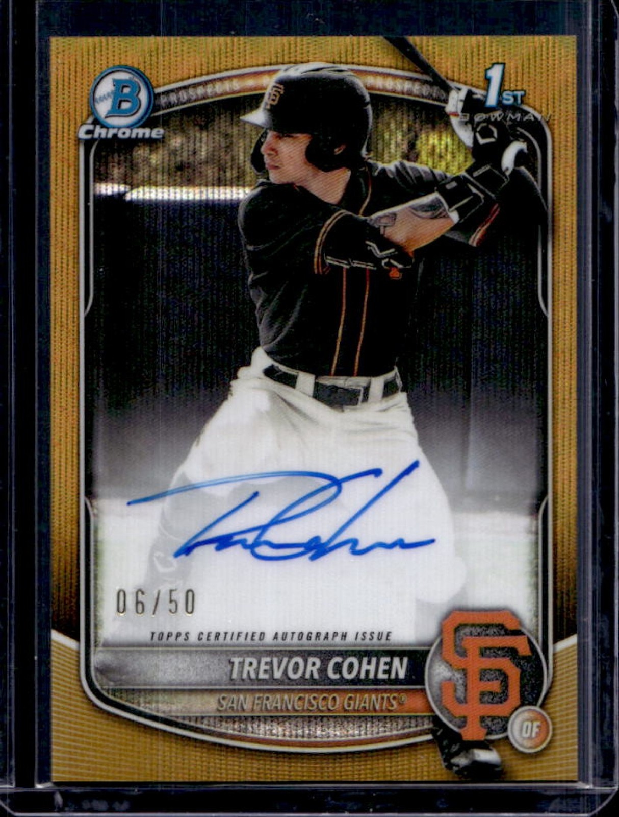 2025 Bowman Draft Trevor Cohen Chrome Auto Gold Wave Refractor 1st #/50 Giants