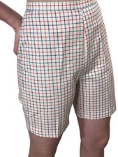 Sz S Vtg 50s 60s Shorts 26" High Rise Waist RWB Plaid Bermuda METAL Side Zip