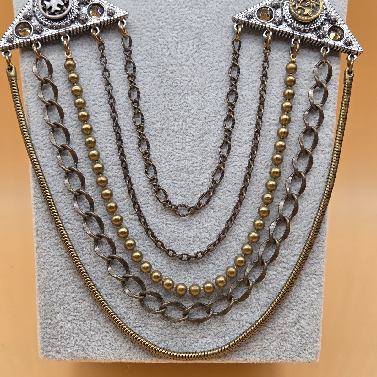 Grandmother's Buttons Multi Strands Chain Statement Necklace View 4