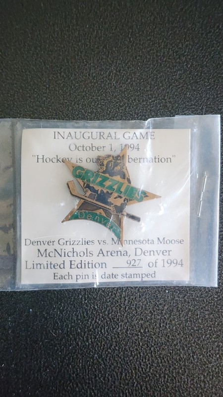 RARE Denver Hockey Pin Grizzlies Inaugural Game 927 of 1994 Limited Edition