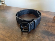 Black Faux Leather Double Hole Belt with Metal Buckle Waist Size 37-39