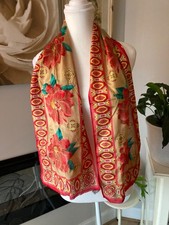 Vintage Oscar De La Renta Silk Scarf Gold Dark Rose Florals Made In Japan Frayed