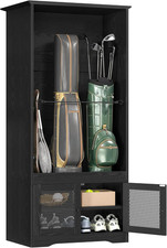 Stylish Golf Bag Organizer - Wooden Storage Cabinet with Turf Mat Protection