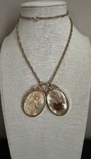 Vintage Victorian Cameo-Style Set of 2 Rose /Floral Pendants Necklace Gold Tone
