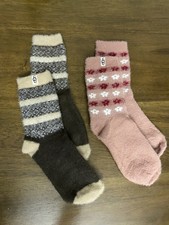 Ugg Cozy Crew Socks 2 Pairs Women's Size M 5-10 Brown and Pink Floral NWOT