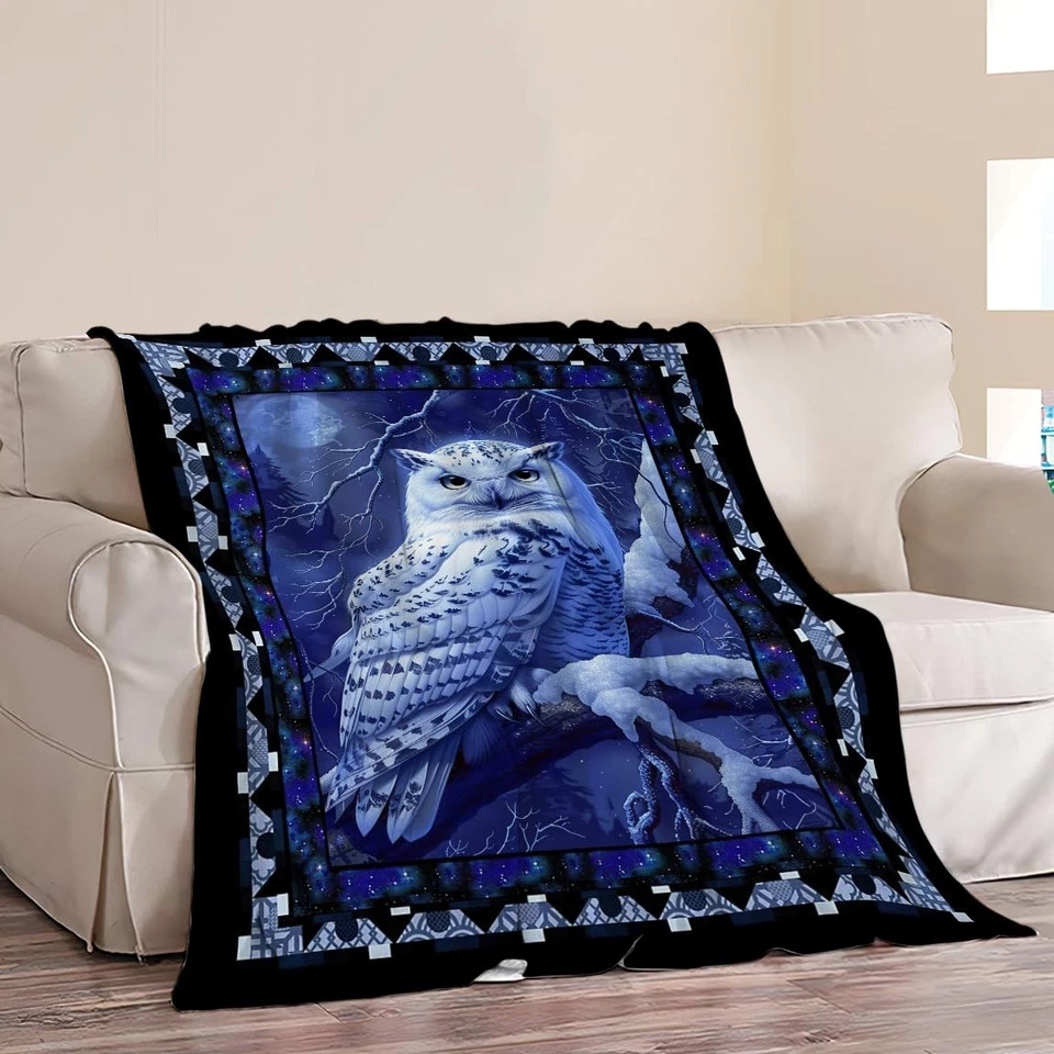 Owl Night Throw Blanket Owls Moon Print Blankets Gifts for Couch Sofa Bed Stu... - Image 2 of 4