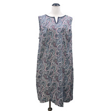 Talbots Womens 22W Plus Navy Red Paisley Cotton Stretch Sheath Dress Sleeveless