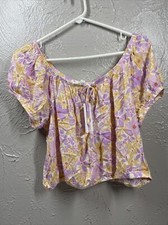 Pink Rose On/Off  Shoulder CROP Top Blouse Juniors Yellow Purple Floral Rayon