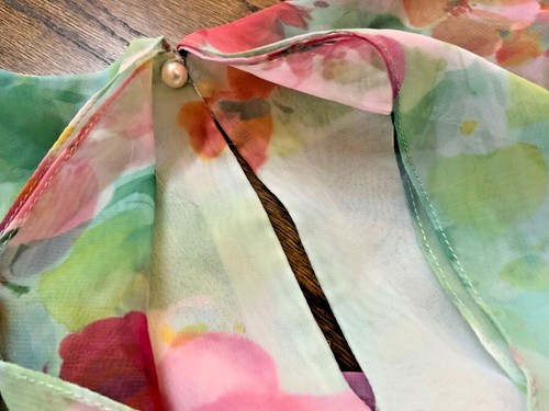 Vintage kaftan cardigan green pink floral SZ 10 waist belt Ursula Switzerland - Picture 12 of 12