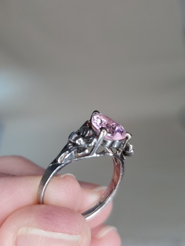 Ring Sterling 925 Pink Crystal Heart Flowers Detailed BEAUTIFUL. Sz 7.25 - Picture 8 of 17