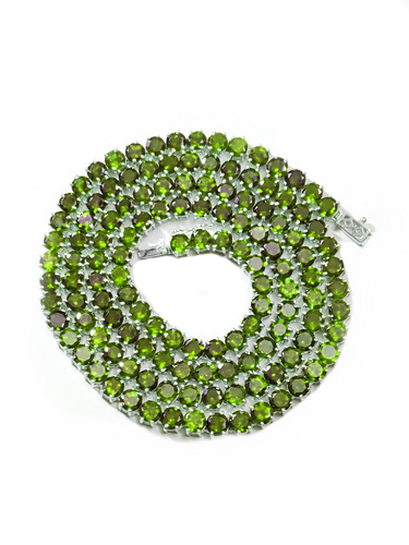 Round Peridot Tennis Chain Natural Peridot Necklace 925 Silver Tennis Chains - Picture 1 of 5
