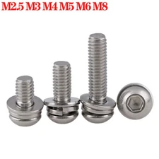 A2 Stainless Steel Button Head Bolts Allen Key Hex Socket Screws Washer & Gasket