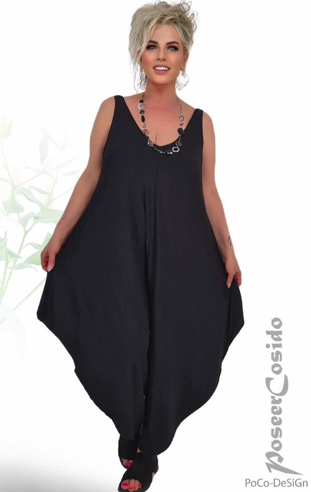 LAGENLOOK Overall Harems-Kleid schwarz 44 46 48 50 52 54 L-XL-XXL-XXXL - Bild 2 von 4