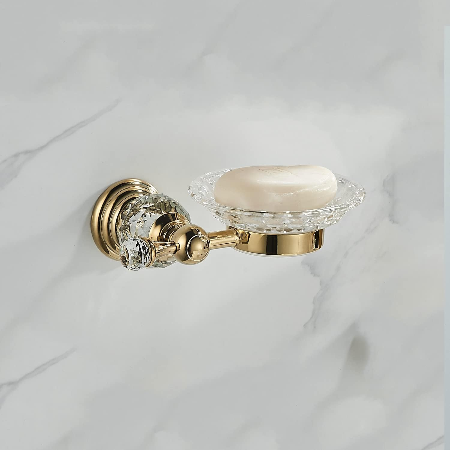 Crystal Soap Dish Holder, Polished Gold Shower Soap Holder Stainless Steel So...