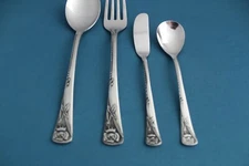 4pc Serving Tablespoon Fork Sugar Butter Noritake ROSETTA 18/8 Stainless Japan