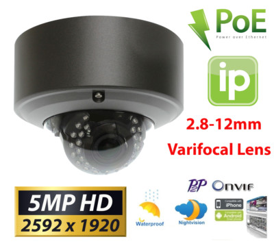 GW 5MP (2X 1080P) 1920P IP PoE Cam 2.8-12mm Varifocal Zoom Security Dome Camera
