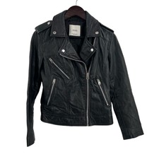 Mango Black Leather Biker Jacket Size Xs