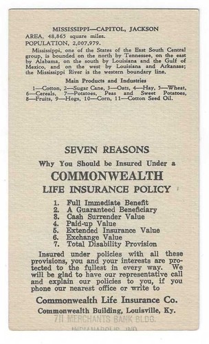Commonwealth Life Insurance Co. "Arizona" Trade Card - Indianpolis, IN XX - Picture 2 of 2