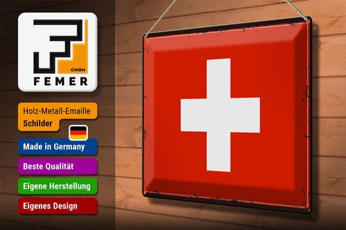 Blechschild Flagge Schweiz 40x30 cm Retro Flag Switzerland Deko Schild tin sign - Picture 3 of 5