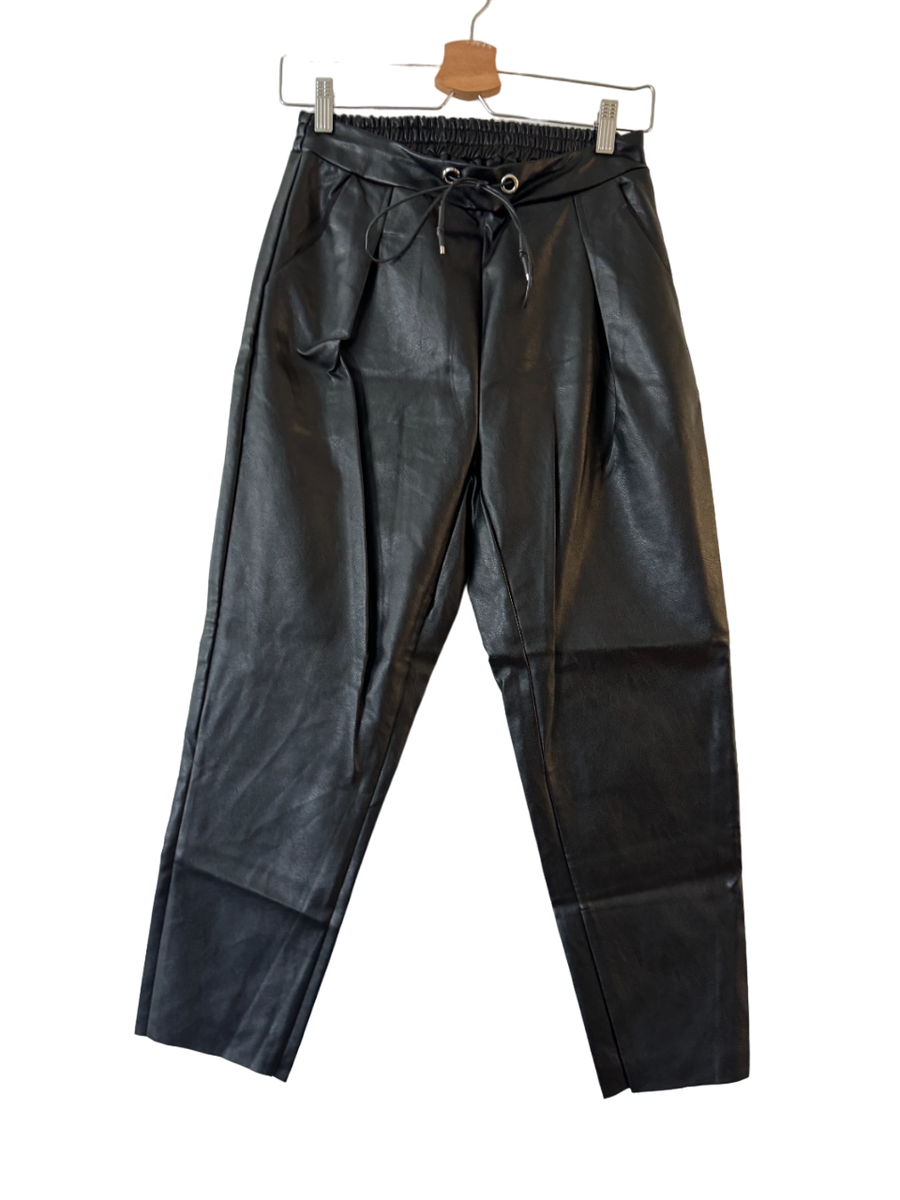 CIEN Faux Leather High-Rise Tapered Crop Pants Size S Drawstring Pull On NWT