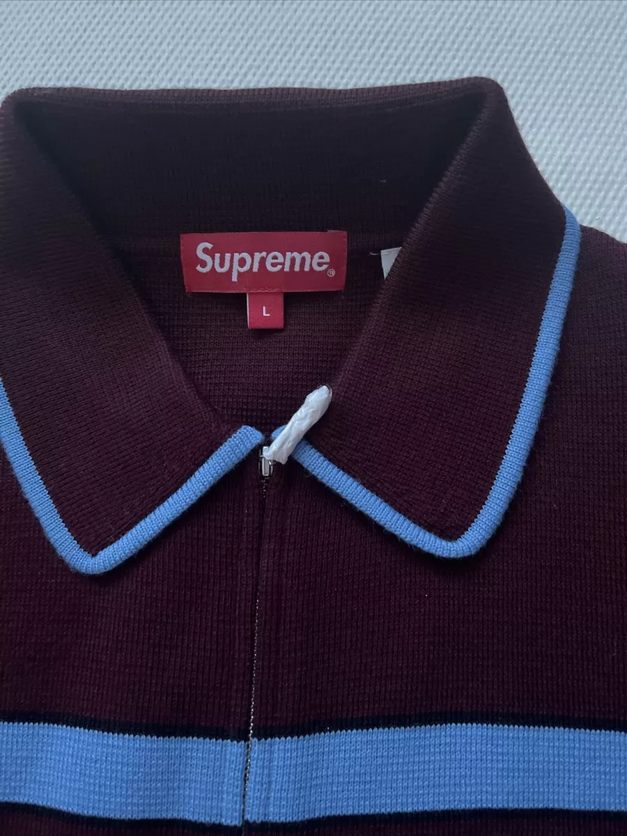 Supreme Chest Stripe Zip Up Cardigan Burgundy