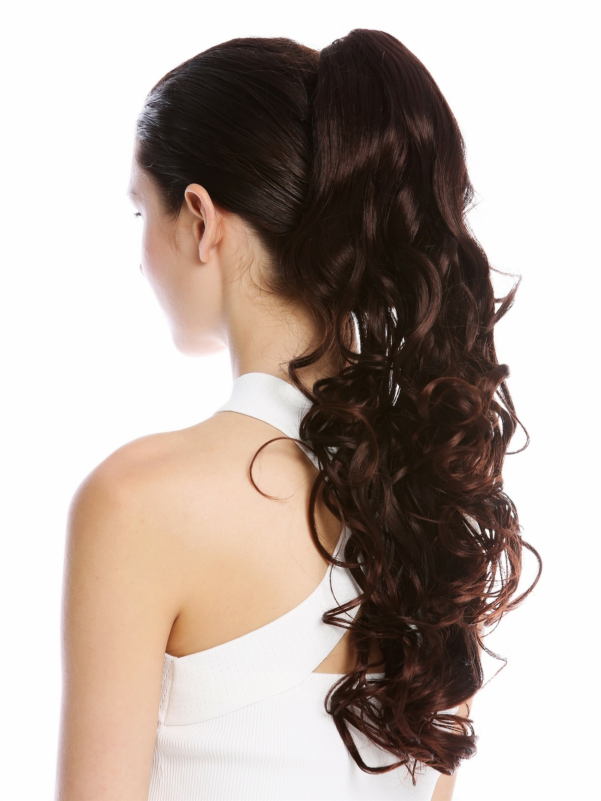 Hairpiece Ponytail Long Curls Wetlook Mahogany Brown Mix 55cm
