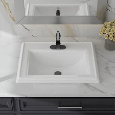 23"L x 18"W White Drop-In Bathroom Sink with Single Faucet Hole & Front Overflow