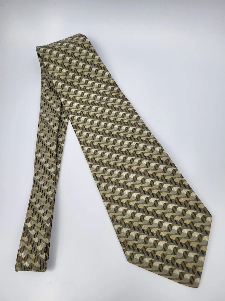 Stafford Silk Tie Gold Brown Gray Geometric Men Necktie 58 x 4 - Image 2 of 4