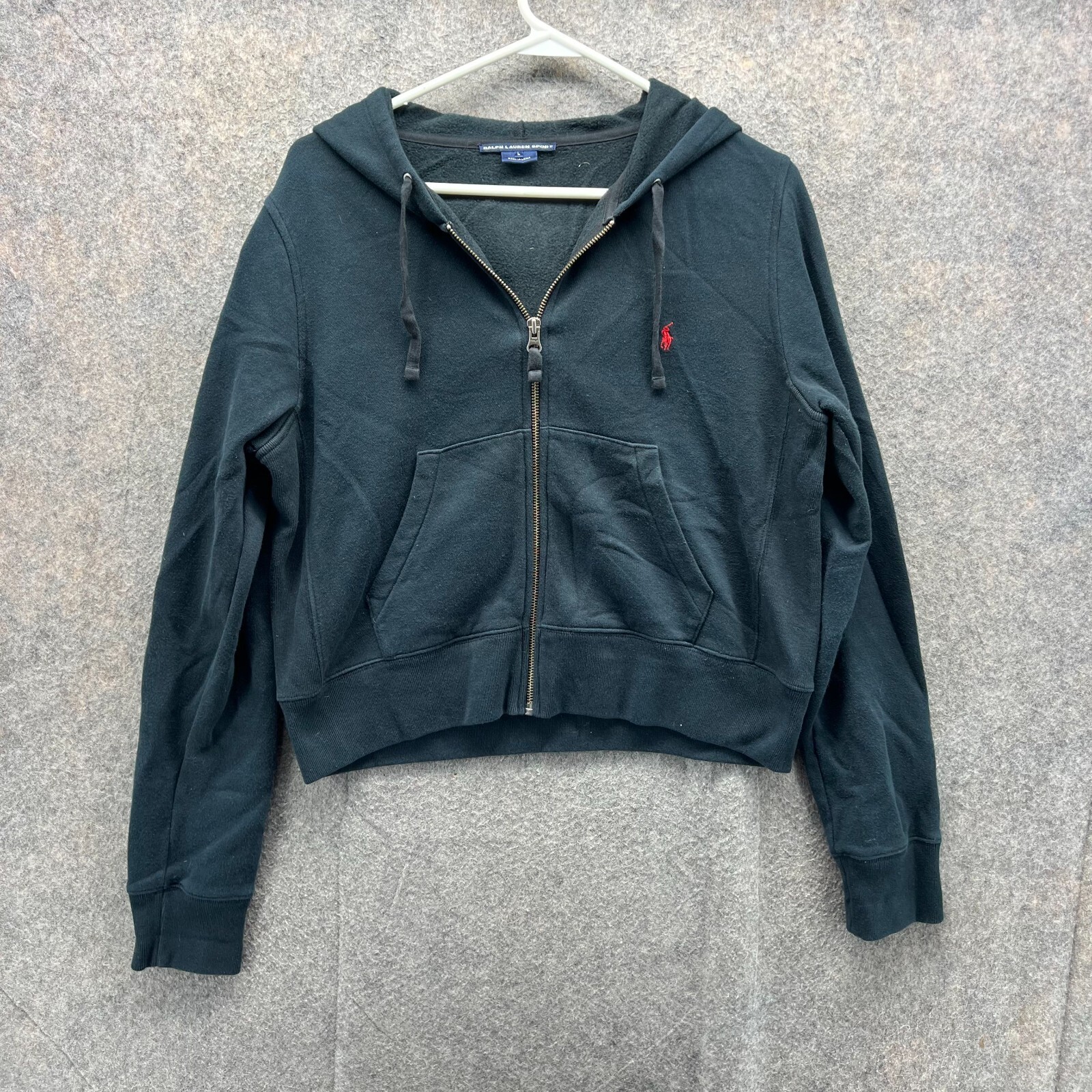 Polo Ralph Lauren felpa con cappuccio donna grande nera full zip maglione pony giacca cotone