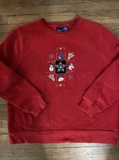 Vintage Christmas Red Sweatshirt Snowmen Snowflakes 80 s Size Med