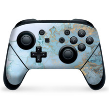 Nintendo Switch Pro Controller Skin Decal Vinyl Wrap - Teal Blue Gold Marble