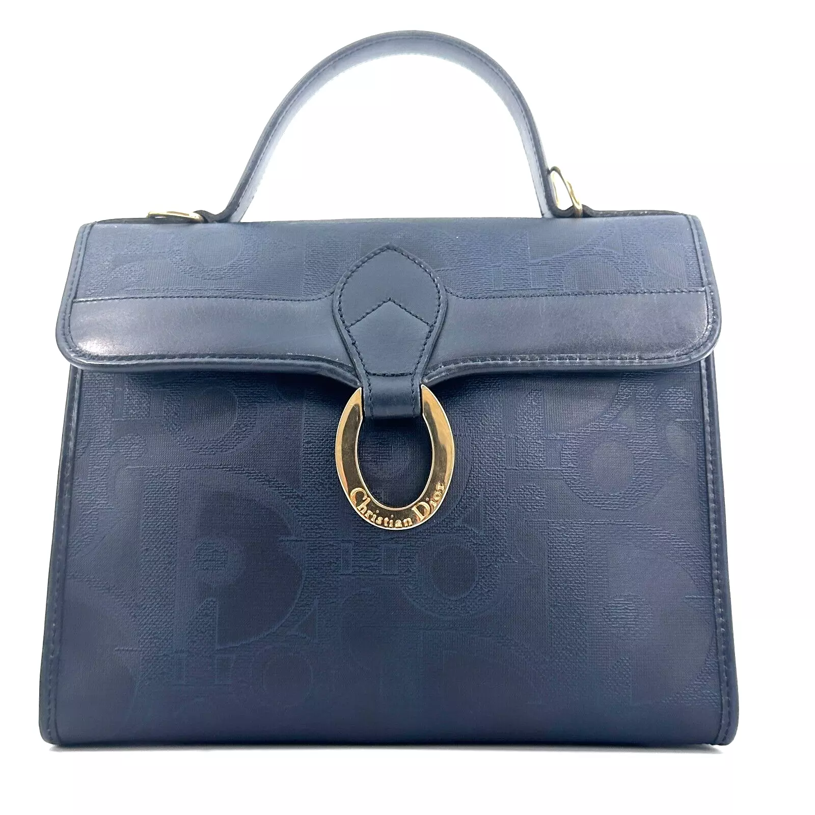 Sac à main Dior trotteur ovale vintage marine PVC authentique