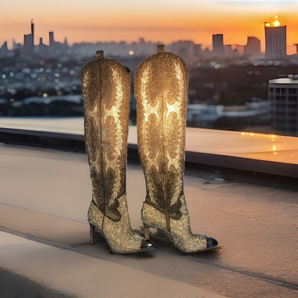 Gianni Bini Womens Sz 6M Katyanna Over The Knee Boots Silver Rhinestone  Western