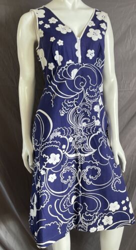 Vintage Marketta Dress 1960's Finland Scandinavian Sundress US10 Blue White EUC