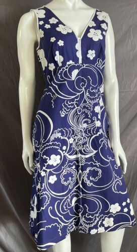 Vintage Marketta Sukienka lata 1960-te Finlandia Skandynawska Sundress US10 Niebieska Biała EUC - Zdjęcie 1 z 13