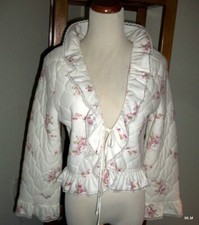 Vintage DEADSTOCK UNION MADE MISS ELAINE Quilted Floral  Lace Bed Jacket M