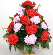 XL Handcrafted Red and Pink Carnation Vase- 360 Degree Cemetery Flower Vase