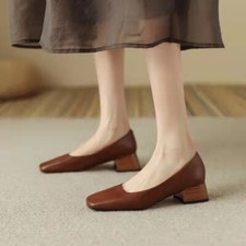 Women Square Toe Pu Leather Fashion High Heels Block Heel Fashion Pump Shoes