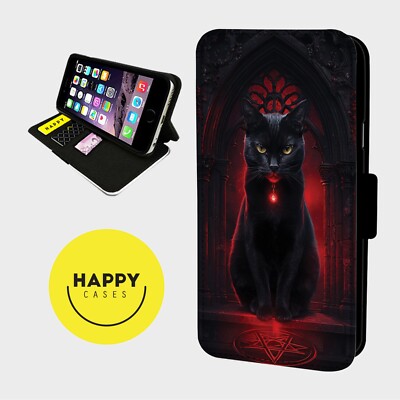GOTHiC CAT MIDNIGHT RED - Kunstleder Klapp Handy Hülle Cover - iPhone/Samsung