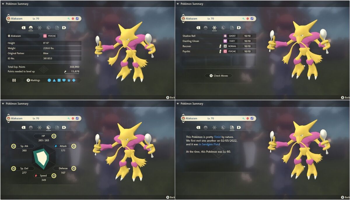 Pokemon Legends Arceus Shiny Alpha Alakazam Max Effort Levels 6IV-EV Trained